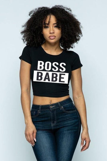 Boss Babe Print Crop Top - Paelyn Boutique